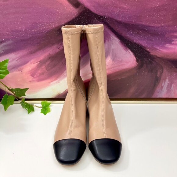 Steve Madden Beige Ankle Boots With Black Cap Toe & Side Zip Size 7.5 - Picture 2 of 8